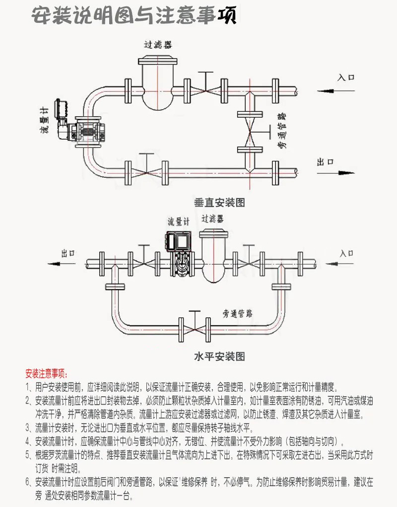 ic卡氣體羅茨流量計(jì)安裝說明圖